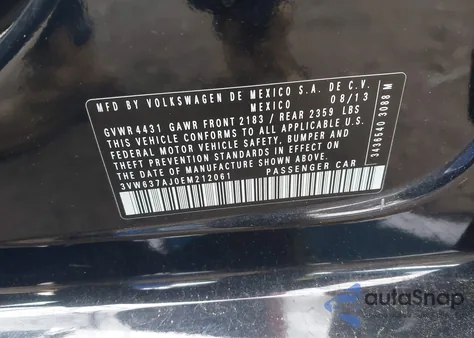 2014 Volkswagen Jetta Hybrid Se z USA, uszkodzony, nr VIN 3VW637AJ0EM212061